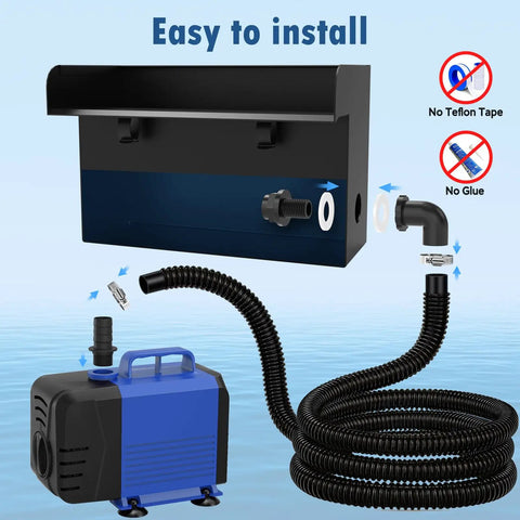 Pond Waterfall Spillway Kit With 8 Inch Stainless Steel Spillway Remote Control LED Lights 660GPH Submersible Pump Outdoor