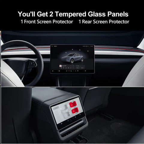 Tesla Model Y Juniper Plus Model 3 Highland Matte Screen Protector 9H Tempered Glass Anti Glare Display Guard two panel view