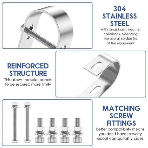 Heavy Duty Solar Panel Balcony Bracket Kit, 2 Pcs 304 Stainless Steel PV Module Mounting Hooks with reinforced screws and fittings