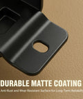 Close-up of Built Like A Tank Cold Rolled Steel Furniture Corner Braces, black matte finish for durability and stability.