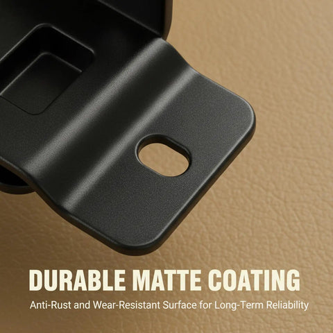 Close-up of Built Like A Tank Cold Rolled Steel Furniture Corner Braces, black matte finish for durability and stability.