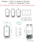Three Gang In Wall Smart Light Switch Kit With 2.4Ghz WiFi, Touch LED Backlit Panel, Works With Alexa And Google Assistant diagram