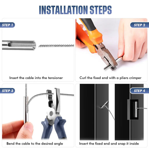 Installation steps for 50 Pack 316 Marine Grade Stainless Steel Invisible Cable Railing Kit For 1/8 Inch Rope.