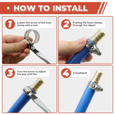 Installation steps for 24 Pack Worm Gear Hose Clamps Stainless Steel 304, adjustable 10-16 mm, for plumbing and automotive use