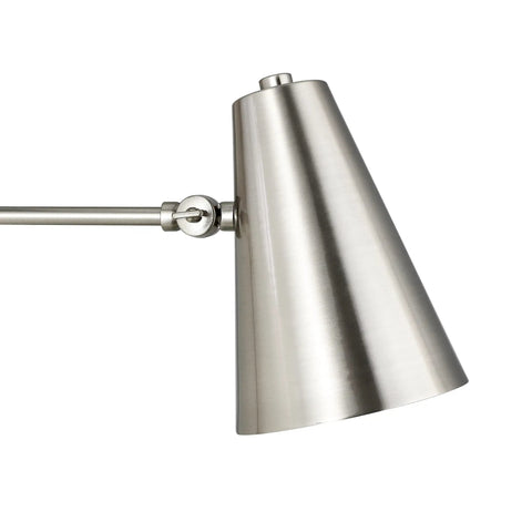 Industrial 1 Light Swing Arm Wall Lamp With Adjustable Head, metal LED wall sconce, brushed nickel finish close-up view.