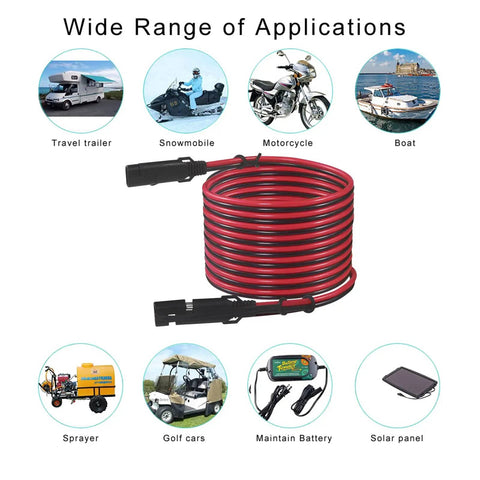 Heavy Duty SAE Extension Cable 16AWG 20 Foot For Battery Chargers And Trickle Chargers with usage examples and applications shown