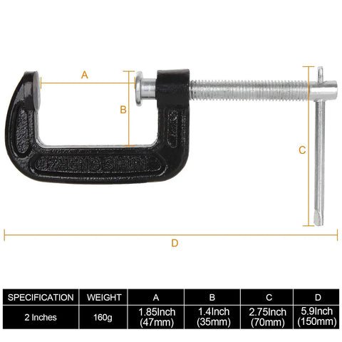 Front view of a 14 Pack 2 Inch C Clamps Malleable Iron Heavy Duty With Sliding Bar One And Three Eighths Inch Throat Depth Quick Grip.
