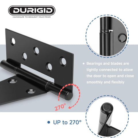 Heavy Duty 8 Inch T Hinges 2 Pack For Wood Gates Sheds Barn Doors Built Tough Outdoor Fence Hardware Corrosion Resistant Black Powder Coat Hinges For Gate And Door Exterior Use, black hinge close-up