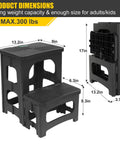 Foldable 2 Step Stool for Adults and Kids Non Slip Portable Grab And Go Stool dimensions and folded view