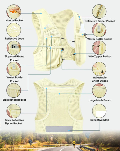 Running Hydration Vest for Women and Men with 500ml BPA Free Soft Flask, Adjustable Chest Straps, Lightweight Reflective Pack