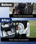 Before and after photos showing a Rear Seat Golf Cart Bag Holder With Foldable Rack And Safety Grab Bar Up To 8 Inches Easy No Drill Install.