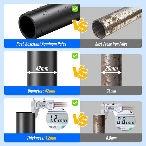 Comparison of rust-resistant aluminum poles vs rust-prone iron poles for Heavy Duty Volleyball Net Set For Backyard and Beach Play
