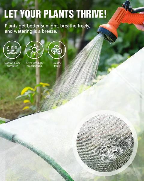 All In One Garden Netting Kit With Six Raised Bed Hoops, 10x30 Ft 60 Mesh Insect Netting, Bird And Cicada Shield For Greenhouses, Trees, And Veggie Plots, Includes 18 Clips And 12 Tubes