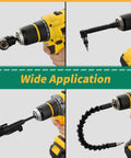 GRENPRO 19-piece flexible drill bit extension kit by Amazon, yellow cordless drill front view
GRENPRO 19-piece kit by Amazon, side view showing 105° right-angle attachment and bits
GRENPRO 19-piece kit close-up of bendable extension with rotatable socket adapters
GRENPRO 19-piece kit installed, bendable gooseneck extension reaching into tight spaces