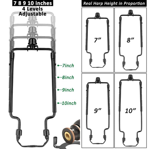 Adjustable 7 To 10 Inch Lamp Harp Kit For Standard Lamp Rod And E26 Base All In One Fitter Heavy Duty Harp With Finial Black Finish