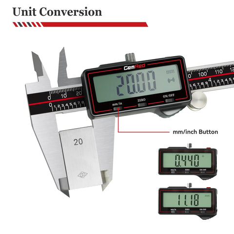 Wireless Digital Caliper 8 Inch Stainless Steel Pro Grade Measuring Tool With Data Output shown in inch mode