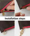 Installation steps for Two Piece Copper Zipper Insert Buckle Kit For Purses And Pouches Handbag Repair DIY Clip For Pochette Small Bag Chain Strap Metal Buckles Replacement Easy Install Zipper Handle Repair