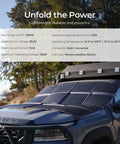 Dead Simple 400W Portable Solar Panel Blanket With N-Type Cells Super Fast Charging on a truck's hood, perfect for outdoor use.