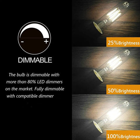 Vintage Edison Style LED Tube Bulbs T10 4000K Daylight 4W Dimmable With E26 Base 40 Watt Equivalent Clear Glass for dimming levels