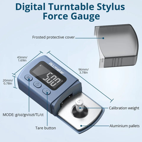 Digital Stylus Force Gauge With 0.01g Resolution And 5g Capacity For Turntable Setup Dope Blue LCD Display in blue case