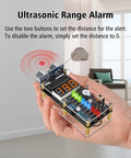 Hands-On Ultrasonic Distance Sensor DIY Kit With LED Indicators And Ranging Alarm HC-SR04 Compatible in a person's hand