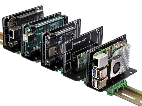 Rack Mount Bracket For Raspberry Pi And Arduino In Industrial Control Systems Fits Pi 1 A Plus B Plus 2 B 3 B 3 B Plus 4 B Zero W Pi 5 Uno Mega 2560 R2 R3 R4 BeagleBone, aluminum DIN rail mount with boards
