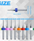 10 carbide micro drill bits from the 50Pcs PCB Drill Bits Set 0.3mm-1.2mm for circuit boards, with color-coded rings for size identification.