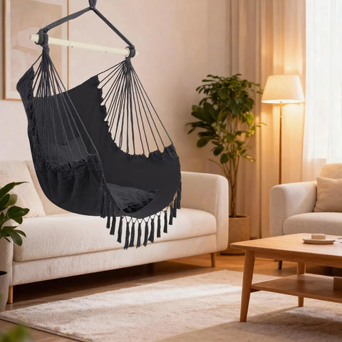 Hammock Hanging Chair With Two Cushions, Portable Caribbean Style Swing Seat For Outdoor And Indoor Use, 500 Lb Capacity