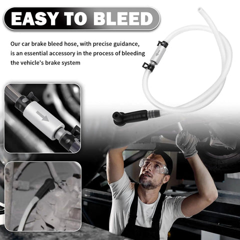 One Man Brake Bleeding Kit Hose With One Way Check Valve Clamp And Bleeder Adapter Translucent Soft Hydraulic Bleeder Hose For Cars And Motorcycles Easy Bleed With No Backflow And Mess Free shown in use by mechanic