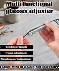 Hands using eyeglass adjustment tools kit for pro grade eyewear repair with complete set for lens tightening and frame maintenance.
