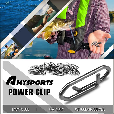 AMYSPORTS Power Clip fishing snaps set, black-nickel stainless steel, 50 pcs, 70 lb rating