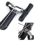 Oumers bike chain tool with black plastic handle and metal body; close-up inset shows tool installed on a bike chain.