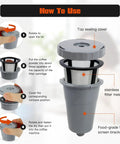 Reusable Keurig Coffee Filter Set For K70 K75 And K79 Series, 3 Pack Gray, shows assembly steps for easy use and cleaning.