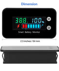 Front and side view of Waterproof Battery Monitor With Bracket For 7 To 100V Systems Digital Display Of Remaining Capacity, Voltage.