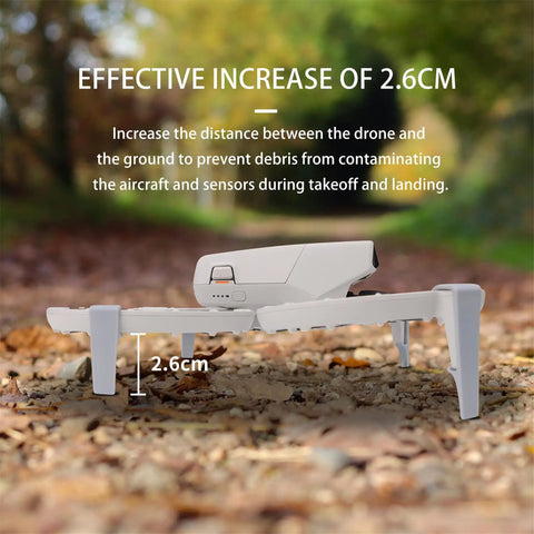 Ultra Light Drone Landing Gear Extension Kit For DJI Flip With Quick Release Legs showing 2.6cm height increase on dirt path