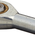 Metric Female Heim Rod End Bearing With A Three Millimeter Bore And M3X0.5 Threads, Four Pack Metal On Metal visual from side angle.