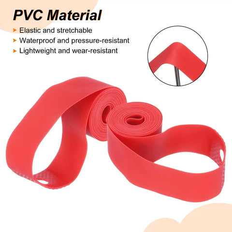 4 Pack 20mm PVC Rim Tape For 20 Inch Wheels, Tire Liner Protector; red flexible tape, close-up view, waterproof and wear-resistant.
