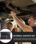 Top Shelf 40 Piece Star Socket Set Featuring Copper Spline Bits And Heavy Duty Torque Tools For Auto Mechanics With Rugged Metal Case kit in use under a vehicle.