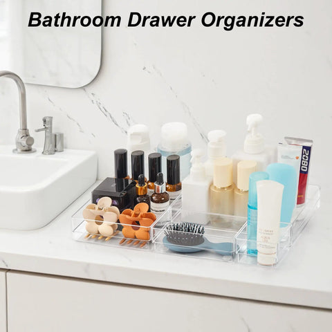 Seven Piece Drawer Organizer Set With Four Adjustable Bins For Desk And Vanity Storage Solution That Straight Up Declutters Your Entire Space Like A Champ