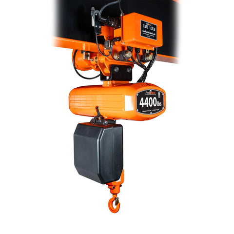 Heavy Duty Workhorse 2 Ton Electric Chain Hoist With Wireless Remote And 20 Ft Power Trolley for lifting 4400 lbs.
