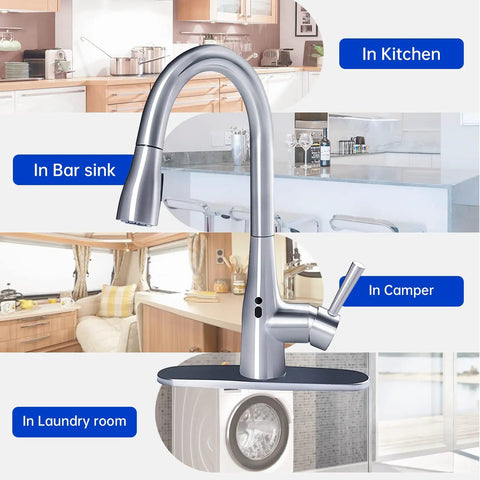 Touchless Kitchen Faucet With Pull Down Sprayer, Motion Sensor Hands Free, 270 Degree Swivel, Magnetic Dock, Chrome Finish
