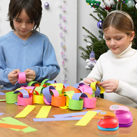 Children using Six Size Circle Punch Set for Paper Crafts with Easy Operation and Color Vibes on a craft project.