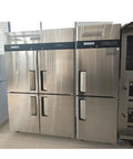Go-To Commercial Upright Freezer Fridge, Slick Stainless Steel Four Door Cold Storage Cabinet, side view of two units.