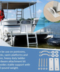 Heavy Duty Marine Dock Ladder Hardware Kit For Boats And Pontoons Slick 2 Pack Mounting Kit shown attached to pontoon boat.