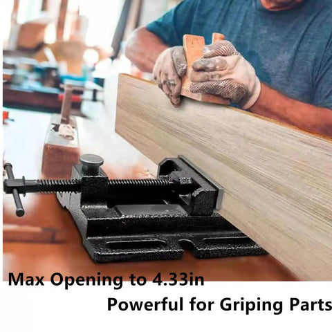 Beefy 4 Inch Heavy Duty Drill Press Vise With Quick Release Clamp Low Profile Benchtop Vise For Workbench Drills 4.3 Inch Jaw Opening And 4 Inch Jaw Width Includes 4 Bolts, clamping wood