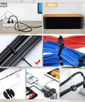 Before and after using 2 Pack Cable Management Boxes For Power Strips Hide Wires Cord Organizer Safe ABS Plastic Large And Small Box Set Fits Most 5 To 12 Outlet Power Strips For Home And Office Keeps Cords Tidy And Out Of Sight.