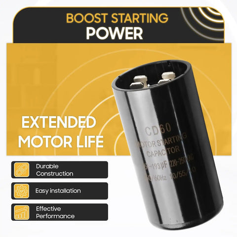 161 To 193 Uf Round Motor Start Capacitor For 220 To 250 Volt AC Motors Plug And Play Ready Universal Fit CD60 featured