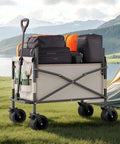 3-in-1 Collapsible Wagon With Wheels, Converts To A 75cm Wide Sofa, Heavy Duty 550lbs 220L Capacity, loaded with camping gear