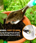 Two Pack Beefy Garden Trowels Set With Stainless Steel Blades And Ergonomic Handles used for planting in a pot