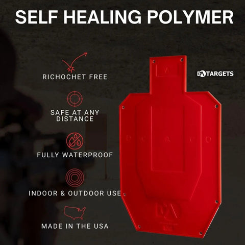 Half Size Self Healing Silhouette Reactive Shooting Target for Indoor and Outdoor Practice in red polymer, made in USA